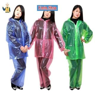 Áo mưa bộ chấm bi nhựa dẻo bền dai đẹp, không thấm nước có khoá