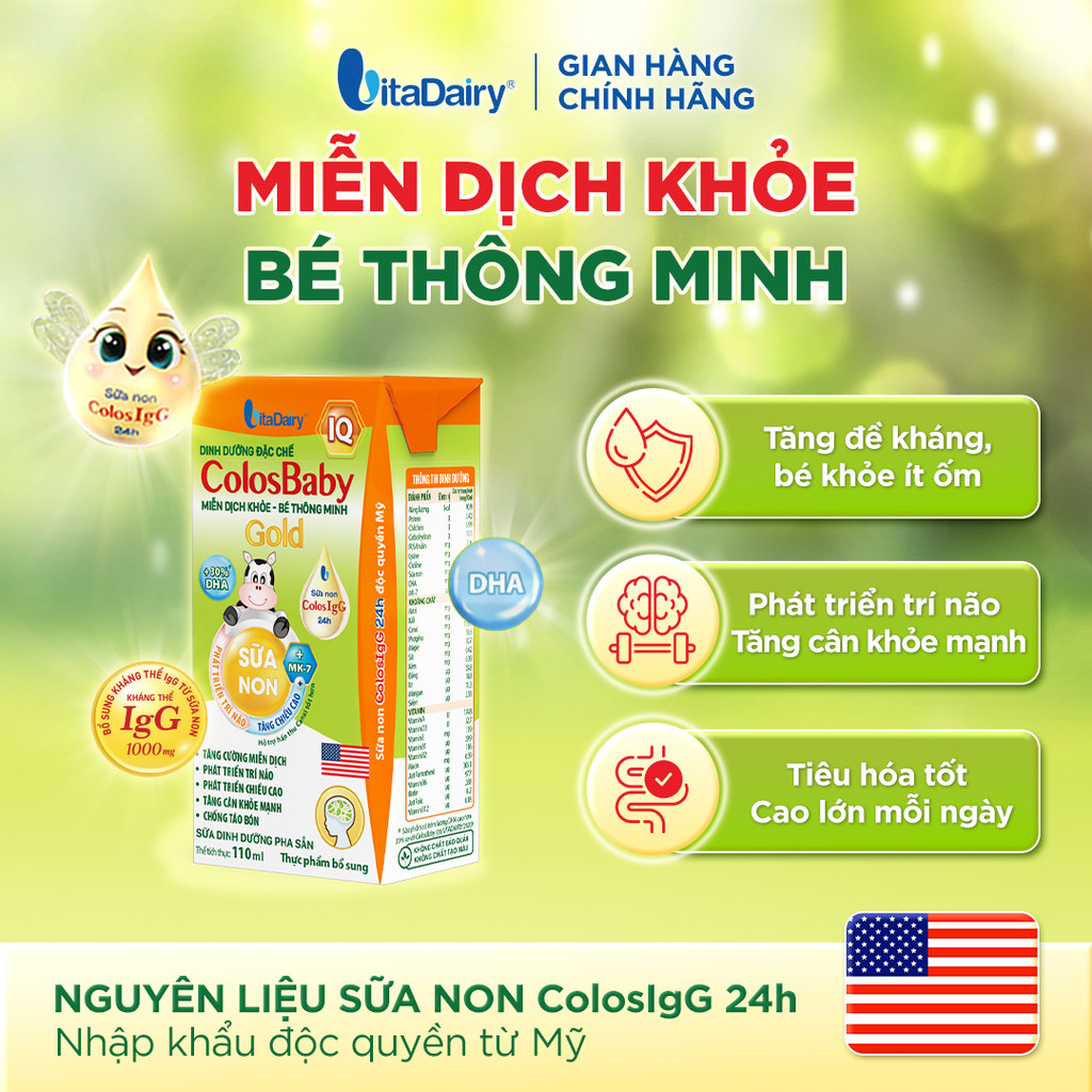 [THÙNG 48 HỘP] Sữa uống dinh dưỡng ColosBaby IQ Gold 110ml/180ml – Bổ sung DHA, hỗ trợ phát triển trí não
