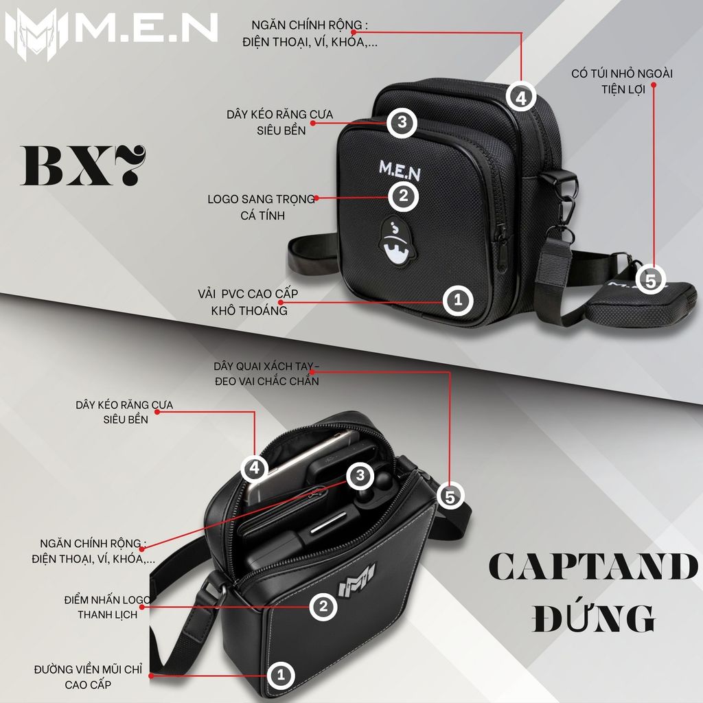 Túi đeo vai unisex thanh lịch BX7- Captand Đứng Men đa năng [CHÍNH HÃNG]