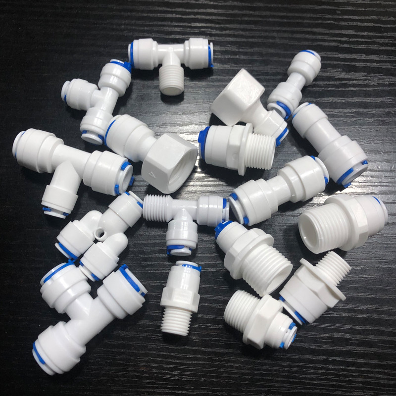 Thẩm thấu ngược Khớp Nối Nhanh 1 / 4 "3 / 8" OD Kết Nối Ống Tee Y Kết Nối 2 Chiều Thẳng RO Nước Ống Nhựa Lắp