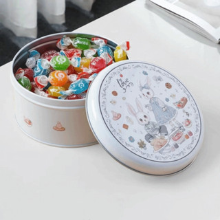 MEGOCE Hộp sô cô la kẹo thiếc, Hộp thiếc bánh quy tròn rỗng, Kim loại dễ thương Hoạt hình đa chức năng Thỏ in hình đám cưới Kẹo Jar Sugar Đóng gói