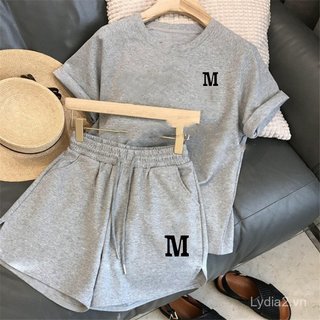 [Khuyến mãi giới hạn] Bộ đồ thể thao nữ plus size phong cách Hàn Quốc - Áo thun ngắn tay và quần short dáng rộng