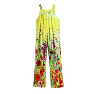 <![CDATA[Áo Jumpsuit Quần Ống Rộng Plus Size Phong Cách Phương Tây, Họa Tiết Mát Mẻ Cho Xuân Hè]]>