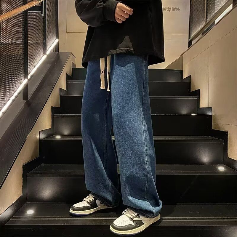 Quần jeans nam phong cách Hồng Kông, lót lông cừu, dáng rộng cỡ lớn