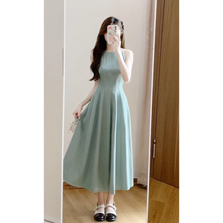 Váy Cổ Yếm Maxi Trơn Bo Eo Dáng Dài Xòe Chất Chéo Tiểu Thư Hàn Quốc Dự Tiệc Sự Kiện Đi Chơi - Vierlin V168