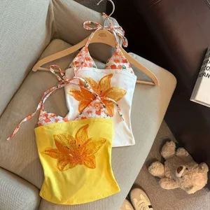 Áo yếm hoa màu vàng một vai có đệm ngực - Phong cách nữ hot girl