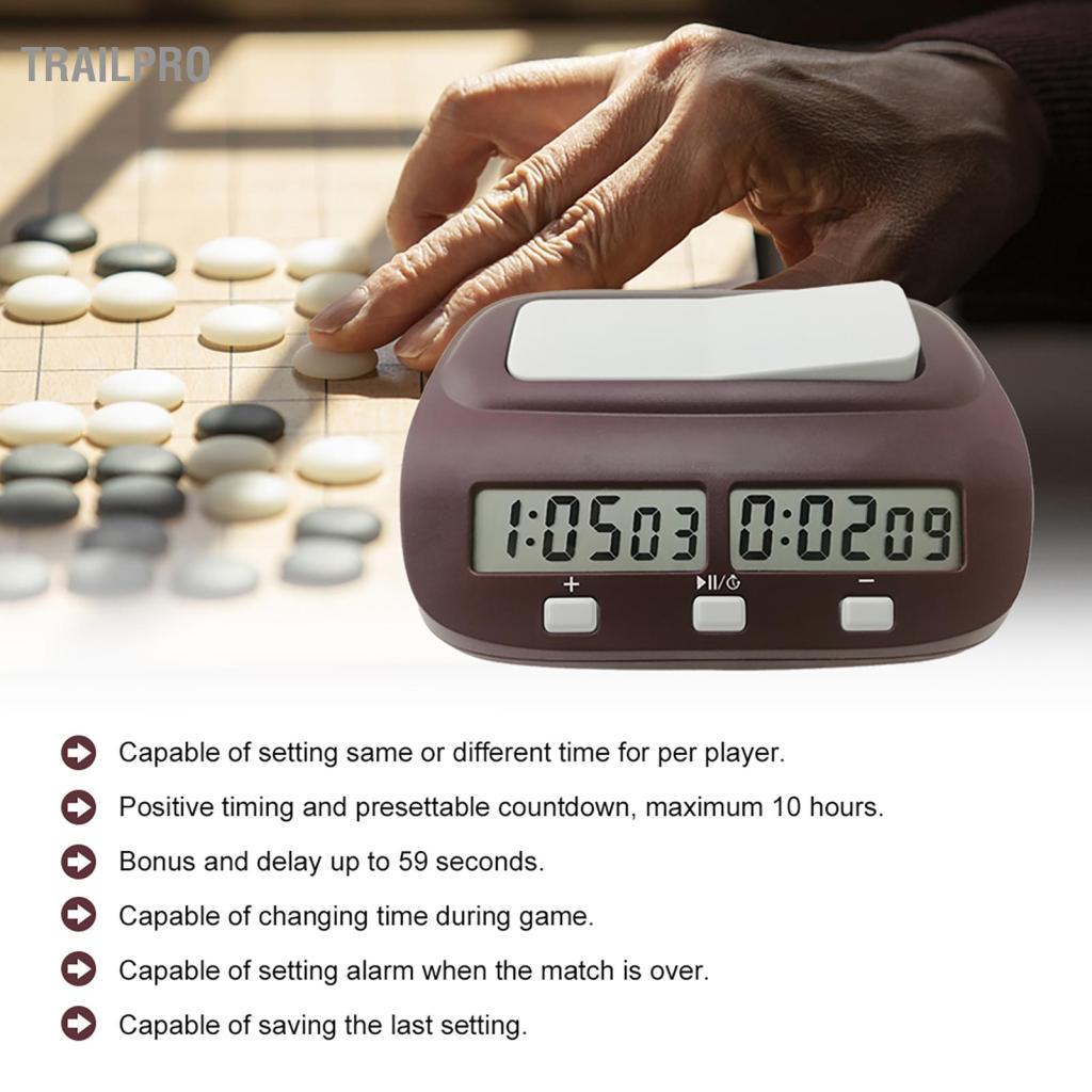 TrailPro Đồng hồ cờ vua kỹ thuật số chuyên nghiệp Đồng hồ đếm ngược có báo thức Trò chơi trên bàn điện tử Tiền thưởng thi đấu Giải đấu tổng thể