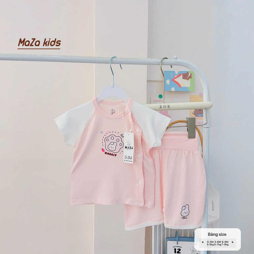 [A129 Mềm-Không bai nhão] Bộ quần áo cộc cạp cao cúc chéo vải peptit cho bé 0-9 tháng