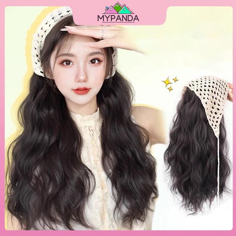 MYPANDA Khăn trùm đầu tích hợp tóc giả dạng tam giác - Tóc giả nữ thời trang mùa hè