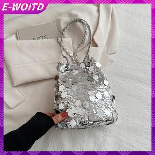 E-WOITD Xu Hướng Thời Trang Dây Xích Kim Sa Lấp Lánh Túi Đeo Vai Đơn Dung Tích Lớn Túi Buet E-WOITD