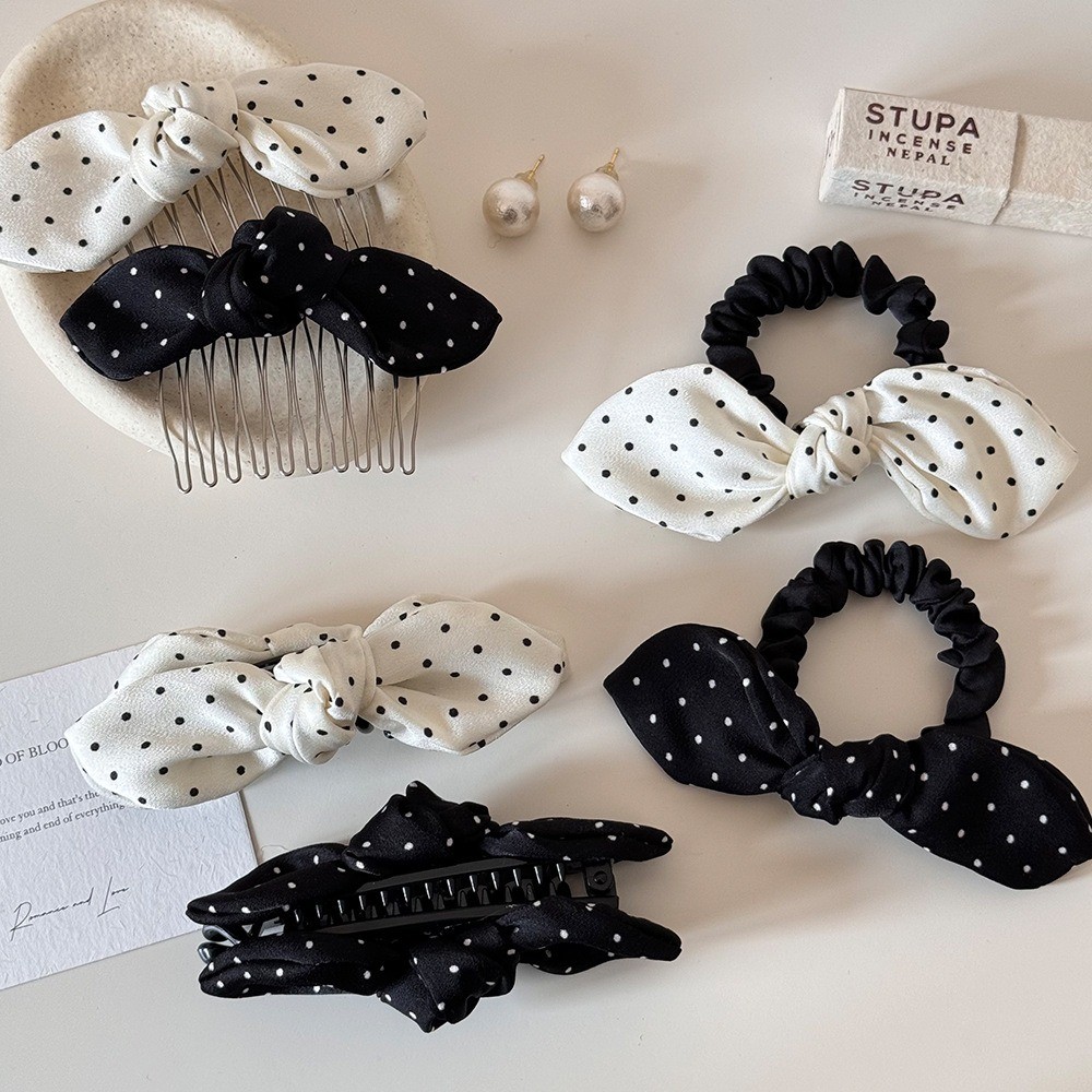 Hululu Scrunchy Tóc Cao Cấp Phong Cách Hàn Quốc, Chấm Bi & Nơ