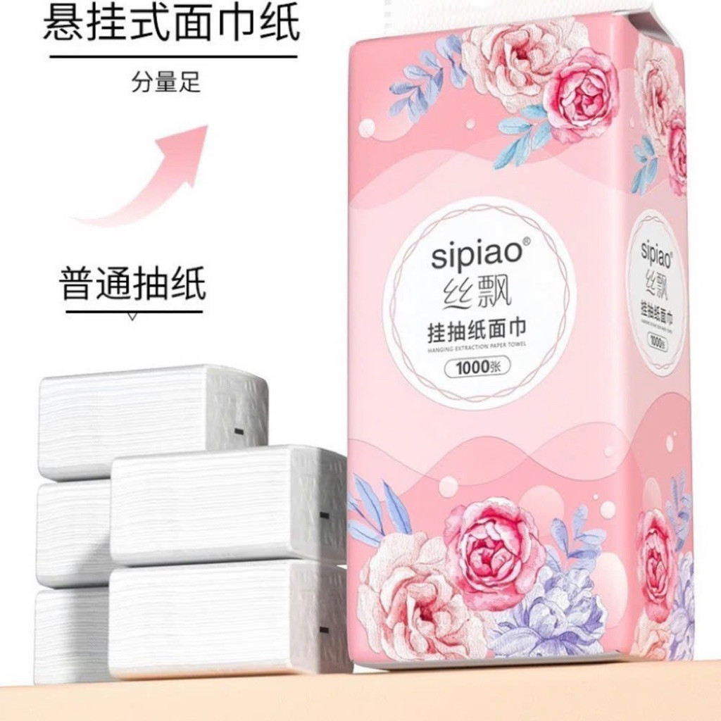 Thùng 10 Bịch Giấy Treo Đa Năng SIPIAO Hoa Hồng, Giấy Vệ Sinh Treo Trường 4 Lớp mỗi bịch 1000 Tờ Loại 1