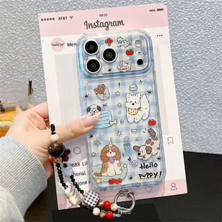 Chó ca rô + Vòng tay cho iphone17 17promax 16promax 15promax 14 / 13 / 15 / 16pro iphone13 vỏ TPU iphone mới chống bụi