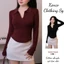 Áo Thun Nữ Tay Dài Ôm Body Cổ Bẻ Phối Khoá Kéo Dáng Vạt Bầu Cotton nhuyễn M270577