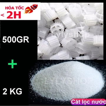 Combo 2kg Cát Thạch Anh + 500g Hạt Lọc Kaldnes - Vật Liệu Lọc Nước, Trang Trí Bể Cá Cảnh Siêu Sạch