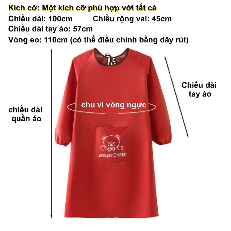 áo khoác tạp dề đảo ngược mặc chống dầu chống bẩn mềm mại thoáng khí túi lớn tiện lợi cho nấu ăn