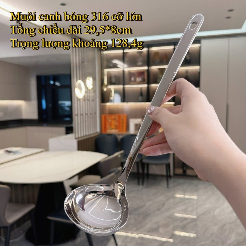 muôi múc súp muôi lẩu inox 316 an toàn thực phẩm chống gỉ bền dễ vệ bề mặt bóng dùng cho gia đình