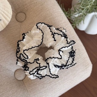 Dây buộc tóc Hululu với thiết kế mới có viền đỏ pháp ren scrunchy, tươi sáng và bóng mượt, phụ kiện hoàn hảo cho đuôi ngựa.
