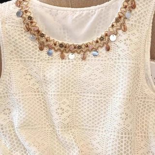 Áovest bé gái phong cách dân tộc trắng, cổ tròn không tay, hai mảnh khâu - thời trang mùa hè