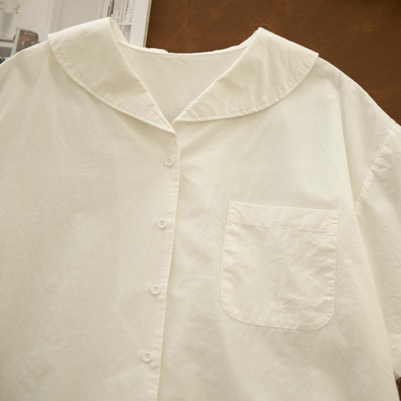 Áo sơ mi cotton cổ hải quân dáng rộng retro, phù hợp cho sinh viên