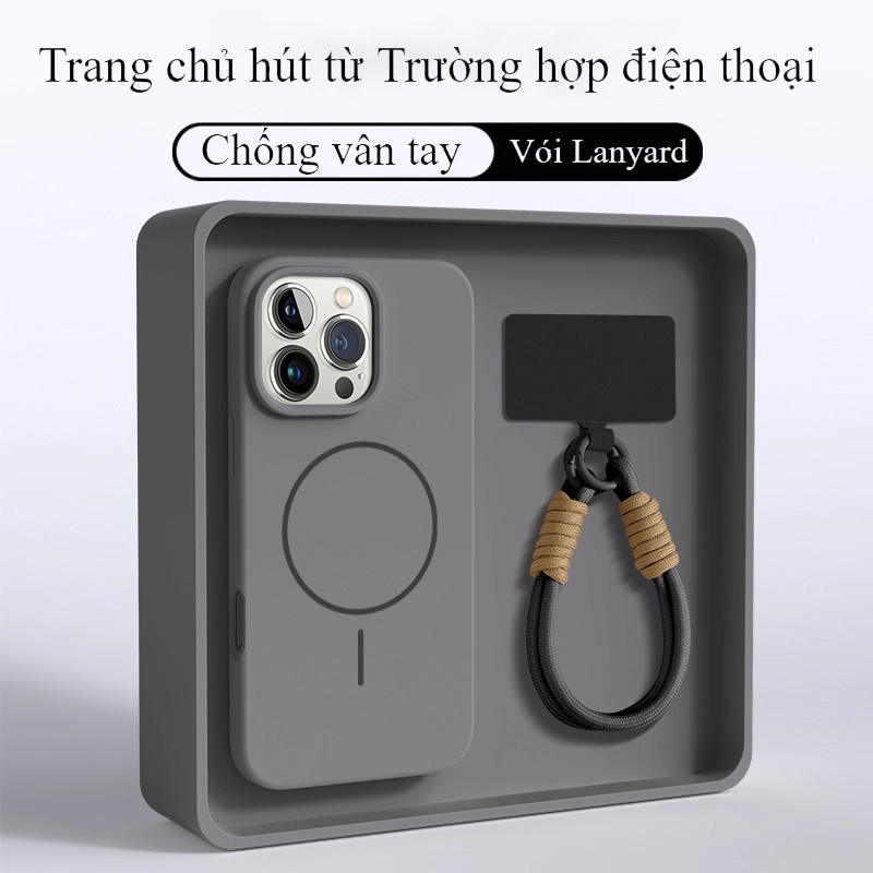 Ốp lưng silicone từ tính chống sốc cho iPhone 17 Air 16 15 14 13 12 Pro Max 11 kèm dây đeo