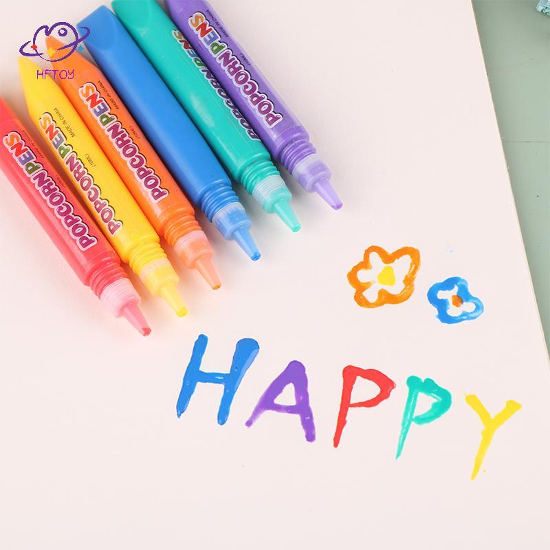 HFTOY 6 Cái Bút bong bóng in 3D DIY Ink Puffy Paint Pen Like Popcorn Pen Thiệp chúc mừng sinh nhật Handmade Quà tặng trẻ em ~