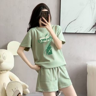 Bộ Trang Phục Thể Thao Thường Ngày, Trang Phục Nữ Mùa Hè, Rộng Rãi Giảm Tuổi Quần Short áo Ngắn Tay Dáng Dài Cỡ Lớn