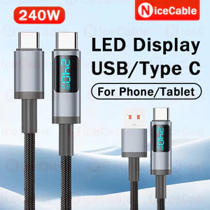 Cáp dữ liệu bện Nylon tùy chọn 1M / 2M / 3M Cáp USB / Type C sang Type C có màn hình hiển thị trực quan Dây sạc siêu nhanh 6A cho điện thoại / máy tính bảng