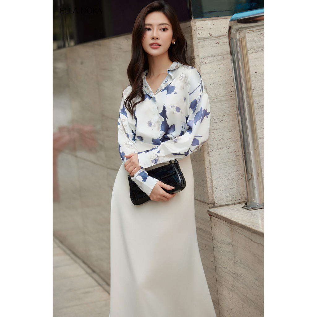 Chân váy lụa ELLA DORA dáng A dài mềm mại thanh lịch phong cách công sở 3 màu ĐEN/BE/TRẮNG [CV190]