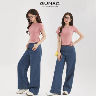 Quần jeans nữ ống rộng GUMAC dài 99cm tôn dáng chất liệu denim mềm dày dặn tôn dáng thoải mái LQJF0124 - LQJF1108