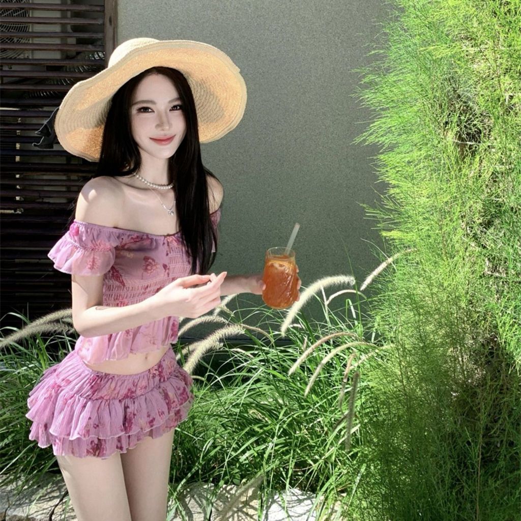 Mini Váy Bơi Pleated Phong Cách Retro Thích Hợp Đi Biển
