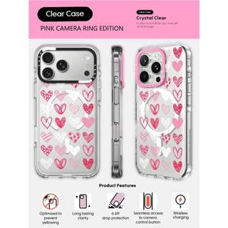 CASECASE X Doodle Heart Phone Case HỒNG CAMERA RING EDITION Tác động Vỏ hút từ tính trong suốt cho IPhone 17 / 16 / 15 / 14 / 13 Pro Max Air với bao bì cao cấp