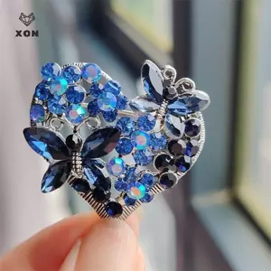 Trâm cài pha lê màu xanh với kim cương giả hình bướm - Quà tặng trang sức sang trọng dành cho nữ
