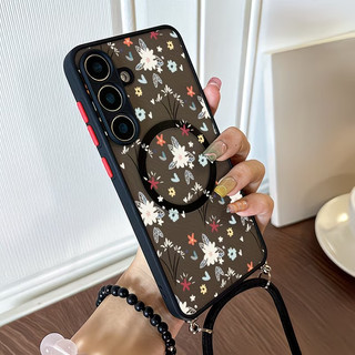 Ốp lưng dây đeo chéo S26Ultra Họa tiết thực vật tươi mát có thể so sánh cho Samsung s26 S21 S21PLUS S22 S23 S24 Vỏ siêu chống sốc S25 Plus S25ultra