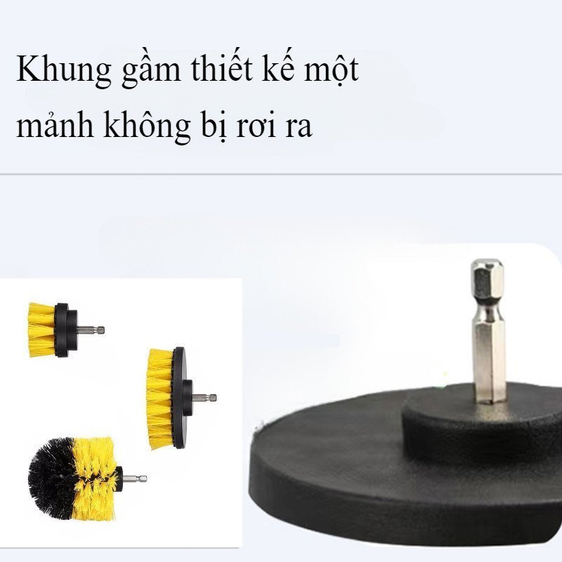 Bộ 3 đầu bàn chải khoan điện đa năng lông nylon bền làm sạch nhà tắm nhà bếp sofa kẽ hở góc nhọn