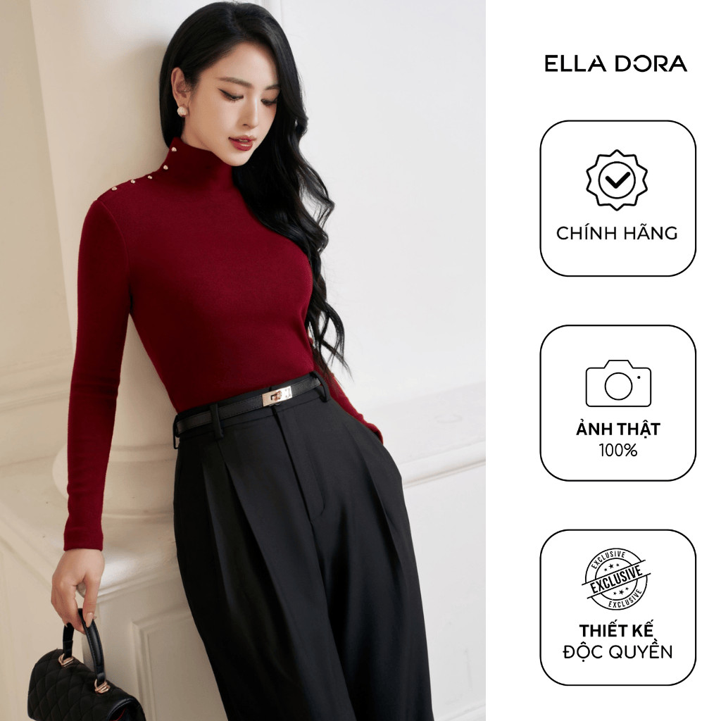 Áo len nữ ELLA DORA thiết kế cúc vai dáng gọn co giãn nhẹ sang trọng dễ phối đồ 2 màu ĐỎ/ĐEN [AT56]