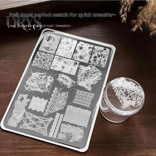 (TFT) Pháp Ren Wave Line Nail Stamping Plates Hình ảnh DIY In Hình Học Stencil Dụng Cụ Inox Làm Móng Tay Tem Mẫu MỚI
