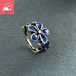 Nhẫn nữ cloisonné men hoa, phong cách nông thôn tươi mát với thiết kế silver droplet đa năng