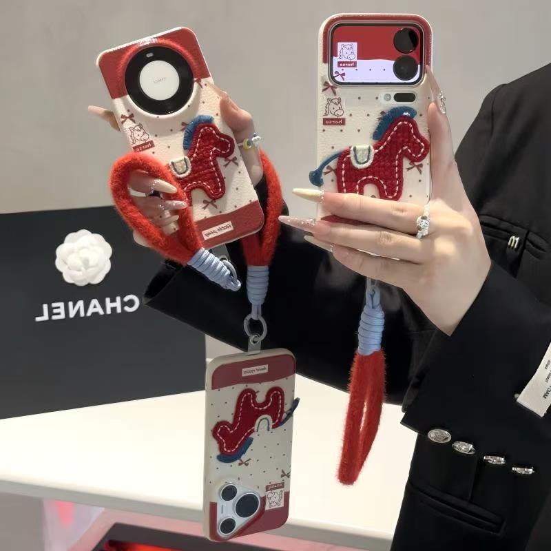 Pony thêu Thích hợp cho Apple 17PM Vỏ điện thoại năm mới Thu đông Xiaomi Huawei P70 Vỏ bảo vệ