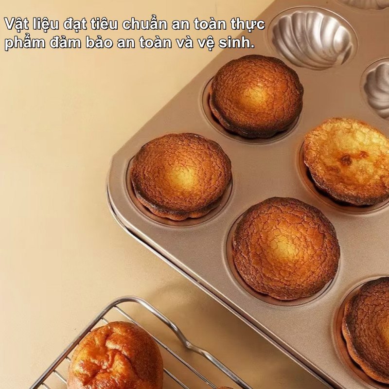 Khuôn làm bánh 6 ô chống dính thép carbon dẫn nhiệt đều dùng lò nướng chắc chắn dễ lấy bánh ra