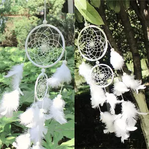 TRTR Trắng Dream Catcher Tròn Lông Vũ Treo Tường Trang Trí Trang Trí Thủ Công VN
