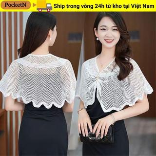 Khăn choàng dệt kim POCKETN, vải tuyn ngắn nhiều màu, phù hợp làm áo khoác mỏng thoáng khí cho nữ