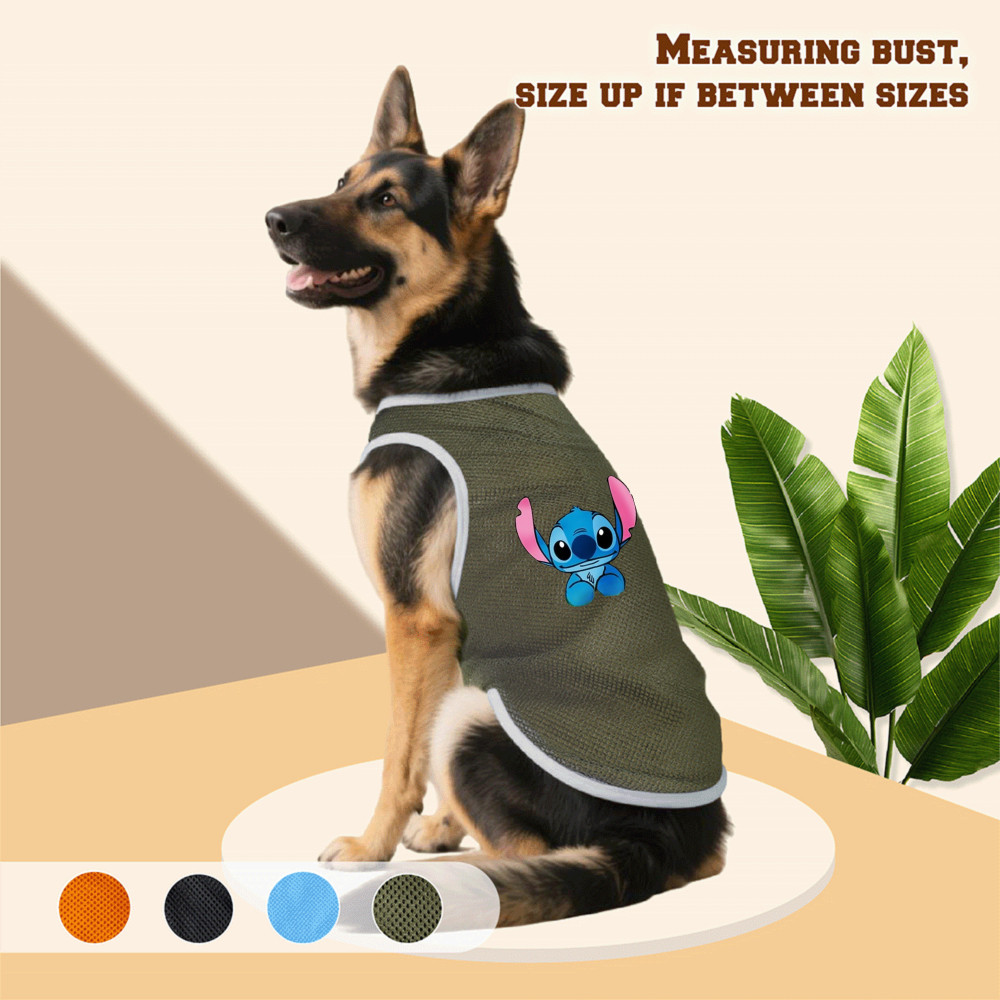 Áo vest lưới cho chó cỡ lớn, kích thước 3XL-6XL, phong cách chui đầu, thiết kế in hình chuột Mickey và Stitch, có sẵn 4 màu, thích hợp để sử dụng trong nhà và ngoài trời, và phù hợp với tất cả các giống chó lớn.