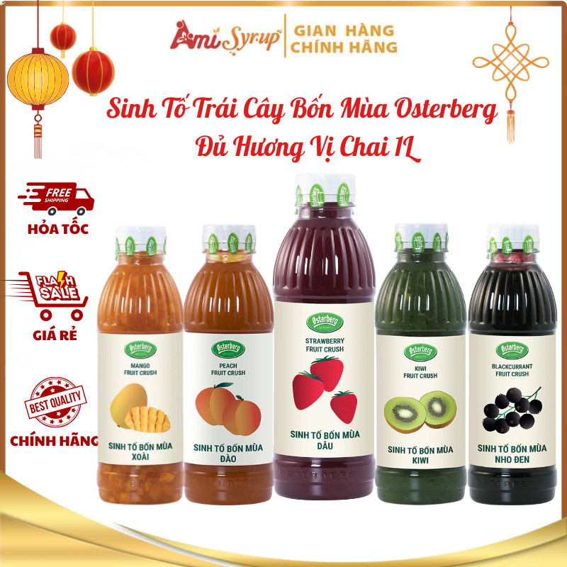 Sinh Tố Trái Cây Bốn Mùa Osterberg Đủ Hương Vị Chai 1L, Thơm Ngon Cho Ly Trà Trái Cây Chuẩn Vị