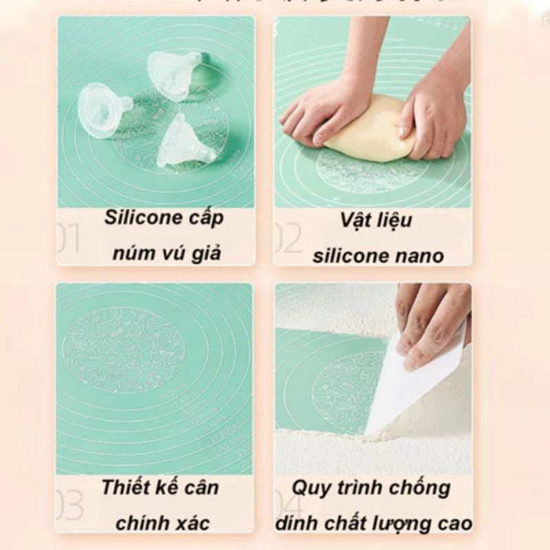 Thảm Nhào Bột Silicon Cao Cấp Chống Dính, Dễ Vệ Sinh, Có Chia Độ - Dụng Cụ Làm Bánh Cho Gia Đình & Tiệm Bánh
