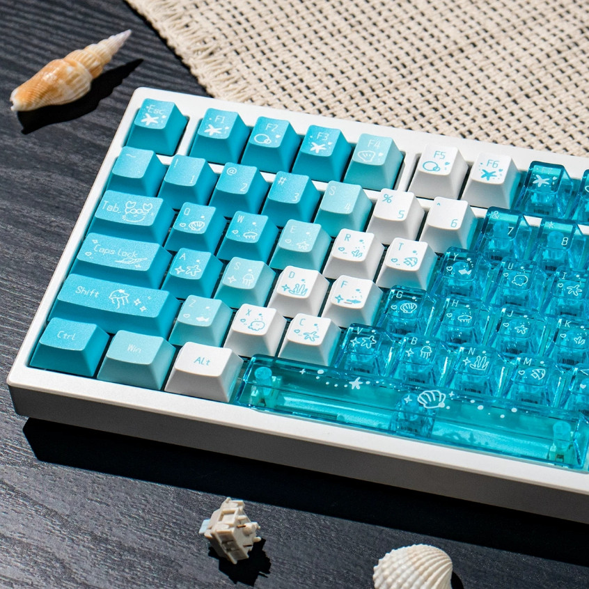 Keycap Deep Sea Blue cherry profile Keycap PC PBT xuyên led bàn phím cơ ...