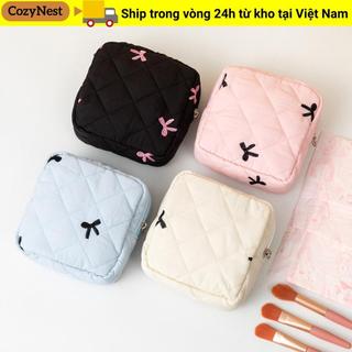Túi đựng đồ trang điểm nhỏ COZYNEST, Túi đựng khăn ăn vệ sinh bằng vải Cotton, Túi ly hợp Mini nơ Coquette dành cho nữ