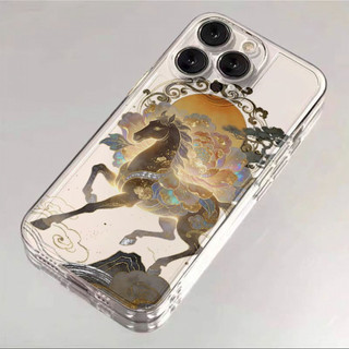 Ốp điện thoại hình mẫu đơn và ngựa phong cách cổ điển cho iPhone 17Air / 16 / 15PLUS / 14 / 13pro Max / 12 / 11 / X / XS / 7 / 8, cá tính sáng tạo. Vỏ trong suốt, chống thấm nước, chống sốc, vỏ bảo vệ