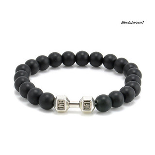 Cửa hàng tốt nhất| Unisex Thời Trang Đen Mờ Đá Quả Tạ Tập Gym Thể Hình Vòng Tay Punk Có Thể Điều Chỉnh