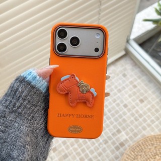 Làm Giàu Da Happy Horse Cam Đỏ 2in1 Da PU Điện Thoại Cho iPhone 17Promax 17Pro 13 14 15 16 Pro Max 15Plus Chống Sốc Nam Nữ Vỏ Di Động